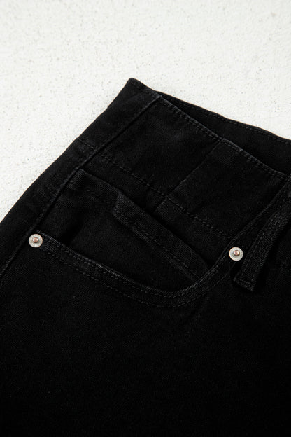 Black 2-Button High Waist Flared Bottom Jeans
