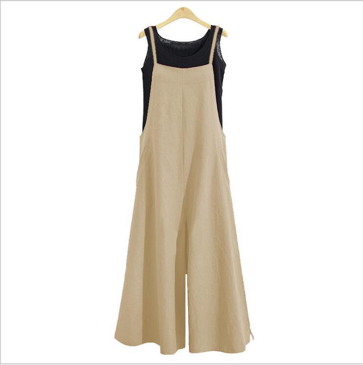 Women's Linen Cotton Wide Leg Jumpsuit Sleeveless Casual
