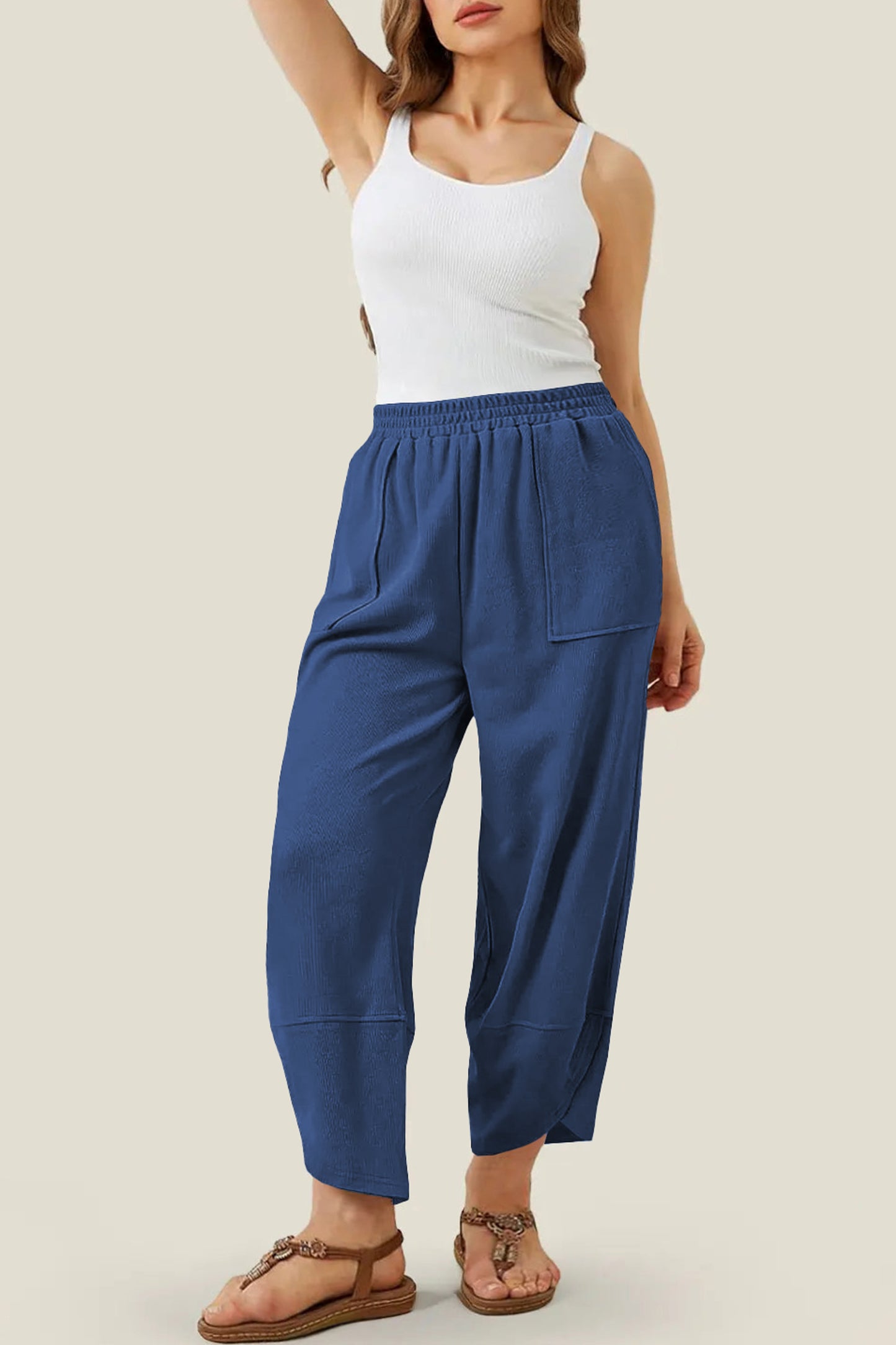 Black Plus Size Elastic Waist Asymmetrical Loose Capris Pants