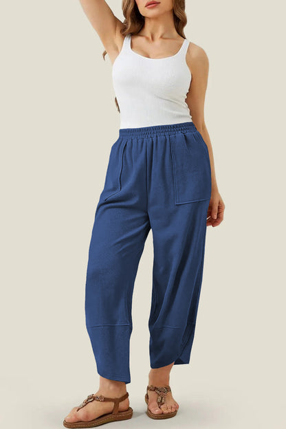 Black Plus Size Elastic Waist Asymmetrical Loose Capris Pants