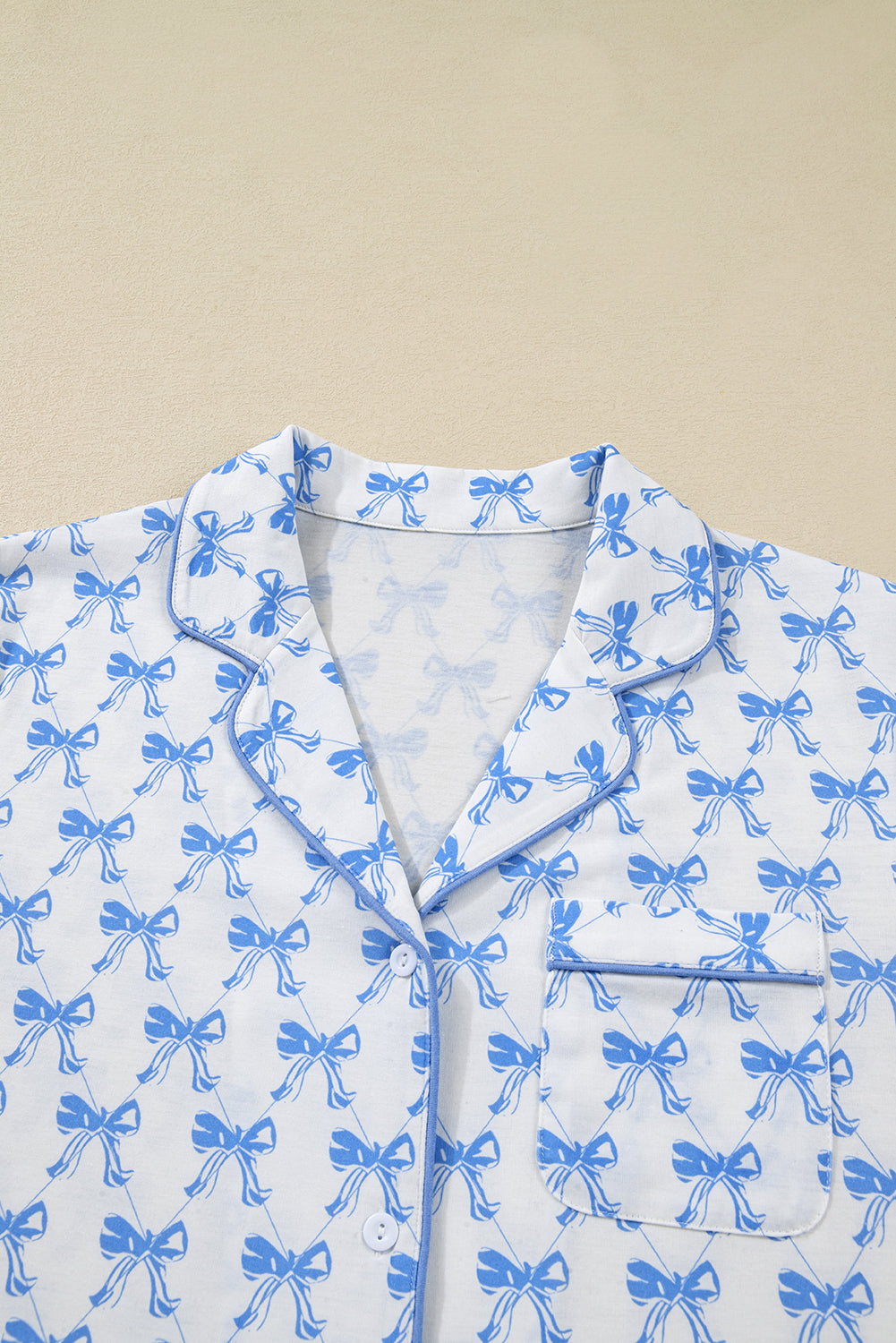 Soft Bow Print Long Sleeve Pajama Set with Pants