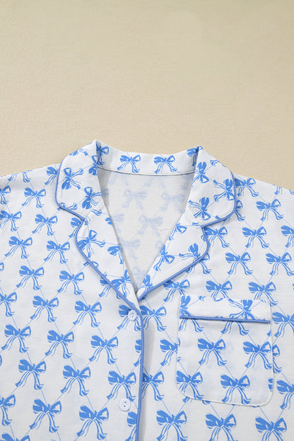 Soft Bow Print Long Sleeve Pajama Set with Pants