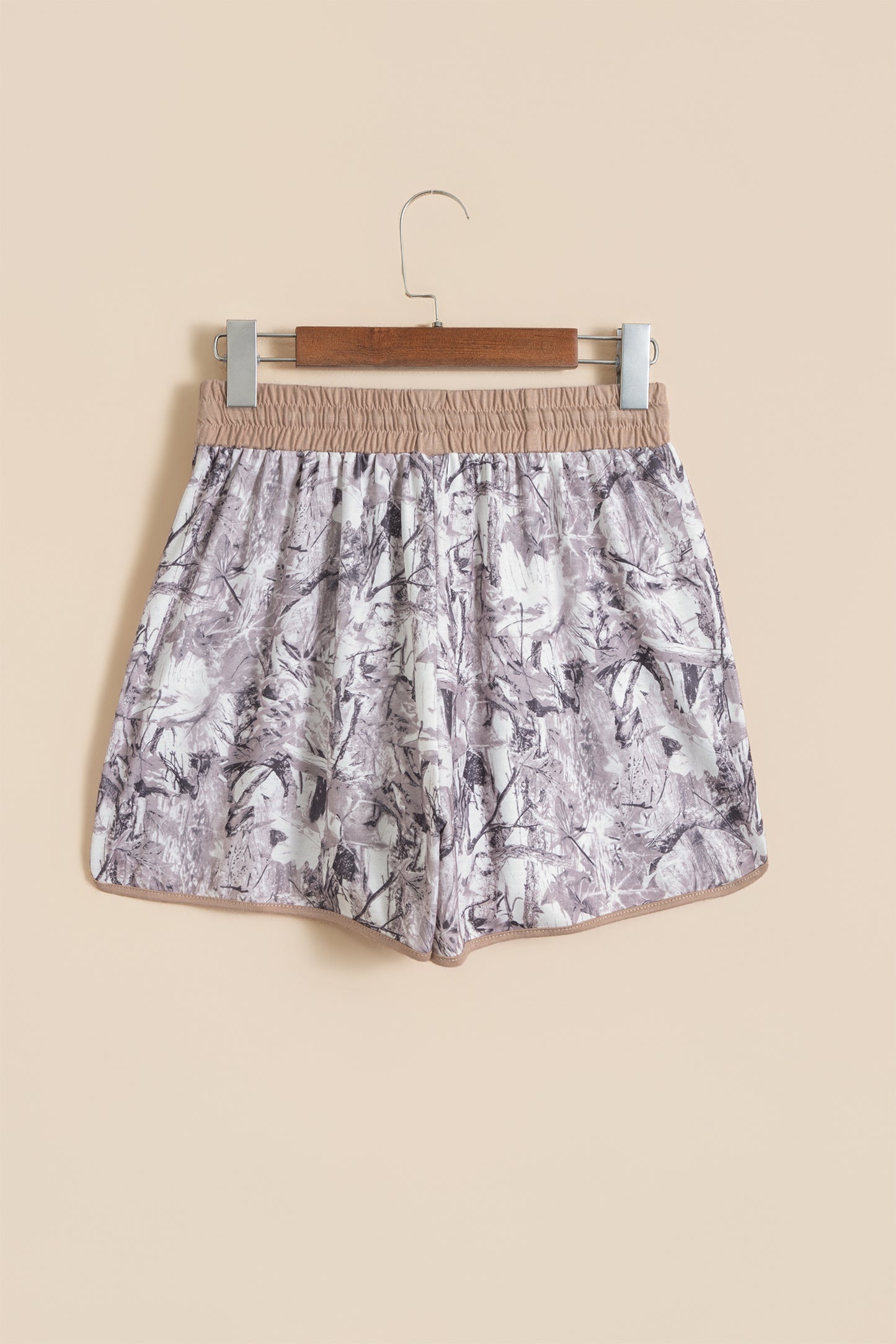 Khaki Western Camo Print Drawstring Active Lounge Shorts