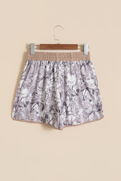 Khaki Western Camo Print Drawstring Active Lounge Shorts