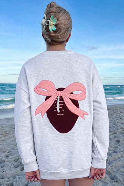 Embroidered Football Bow Back Game Day Sweatshirt