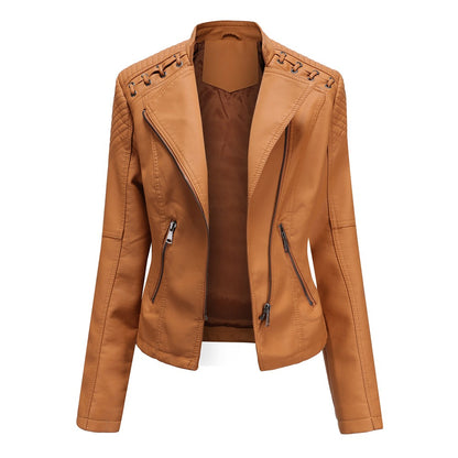 Womens Faux Leather Moto Jacket Slim Fit