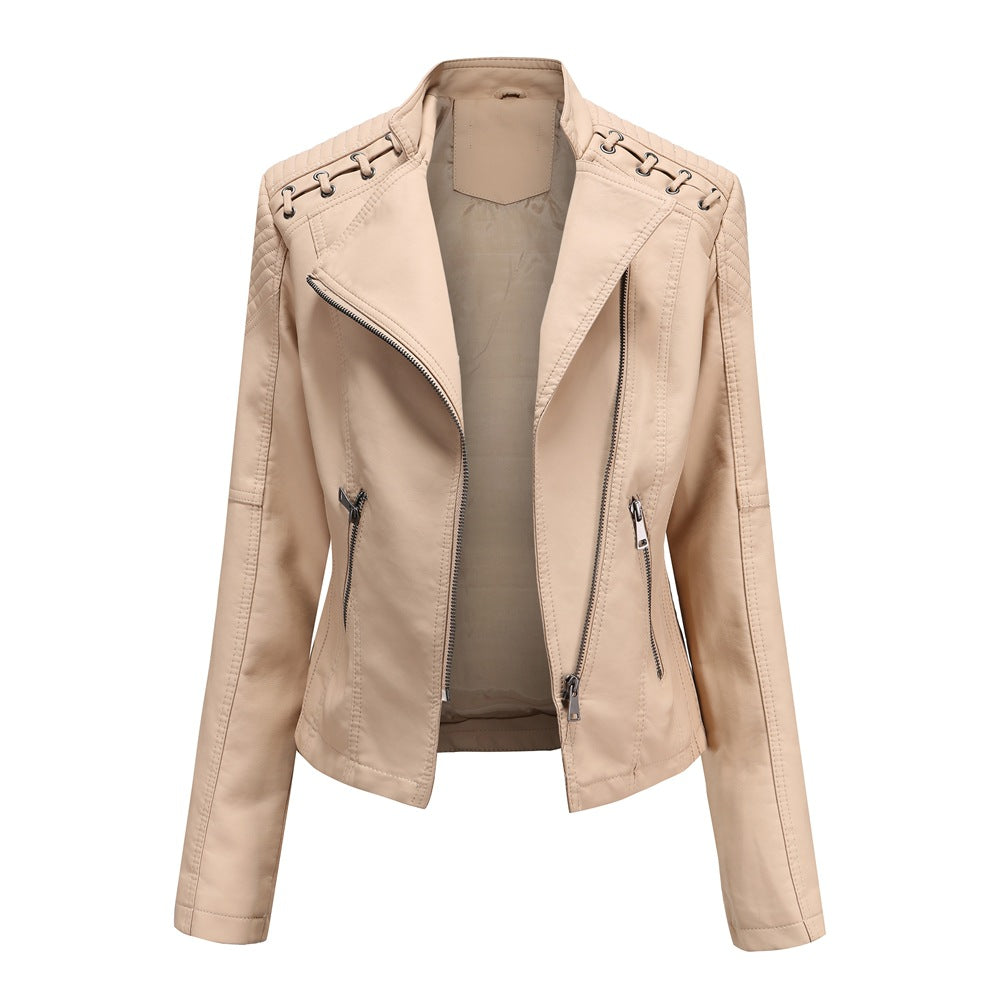 Womens Faux Leather Moto Jacket Slim Fit