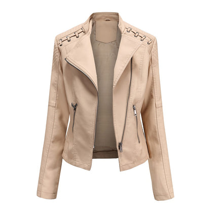 Womens Faux Leather Moto Jacket Slim Fit