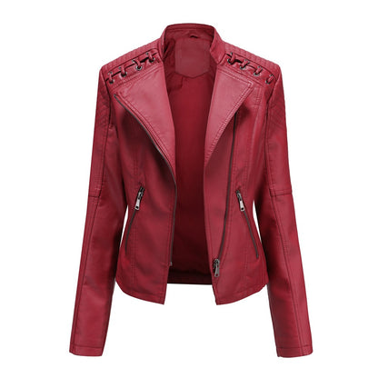 Womens Faux Leather Moto Jacket Slim Fit