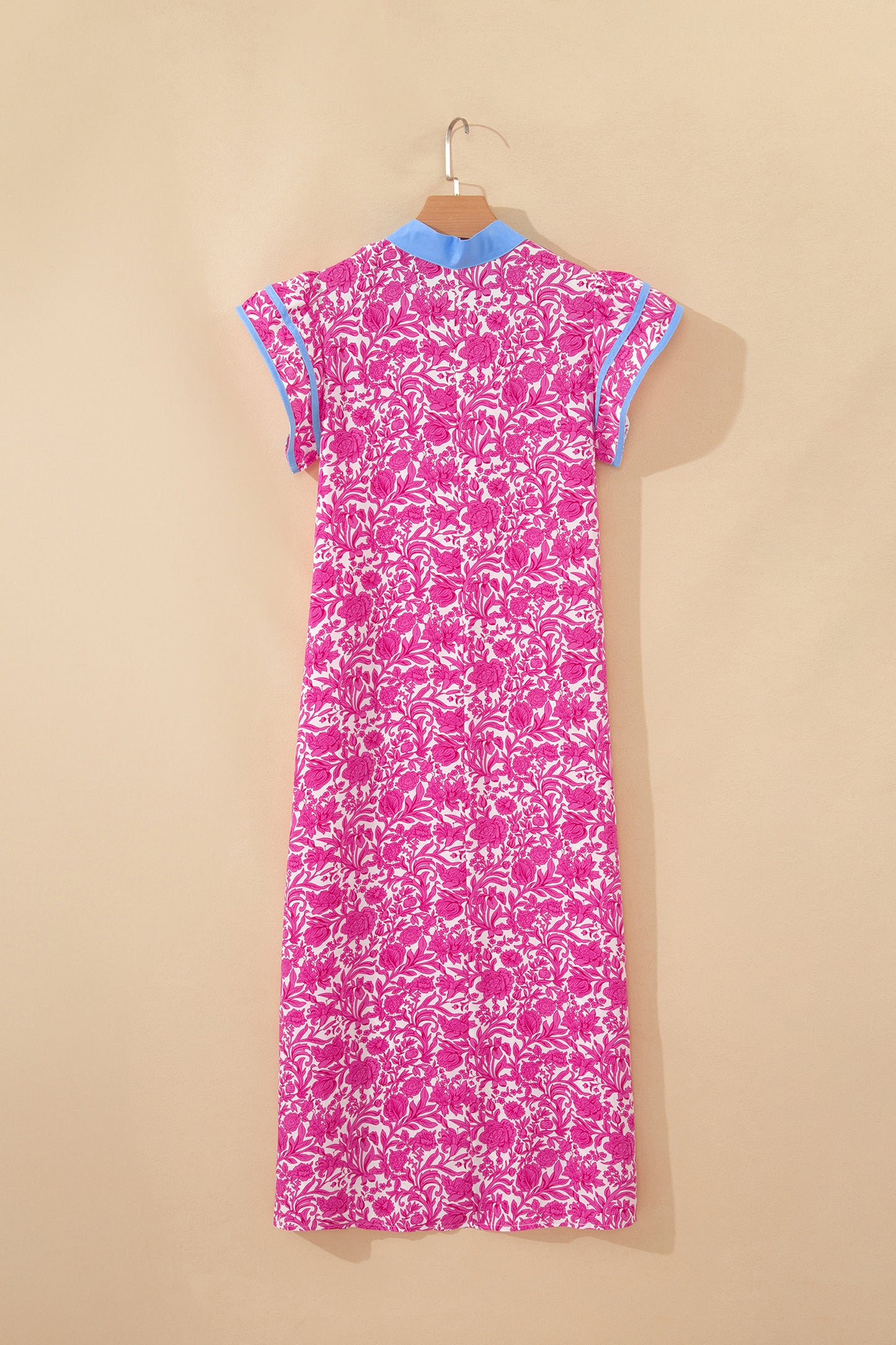 Floral Color Block V Neck Flutter Sleeve Midi Dress