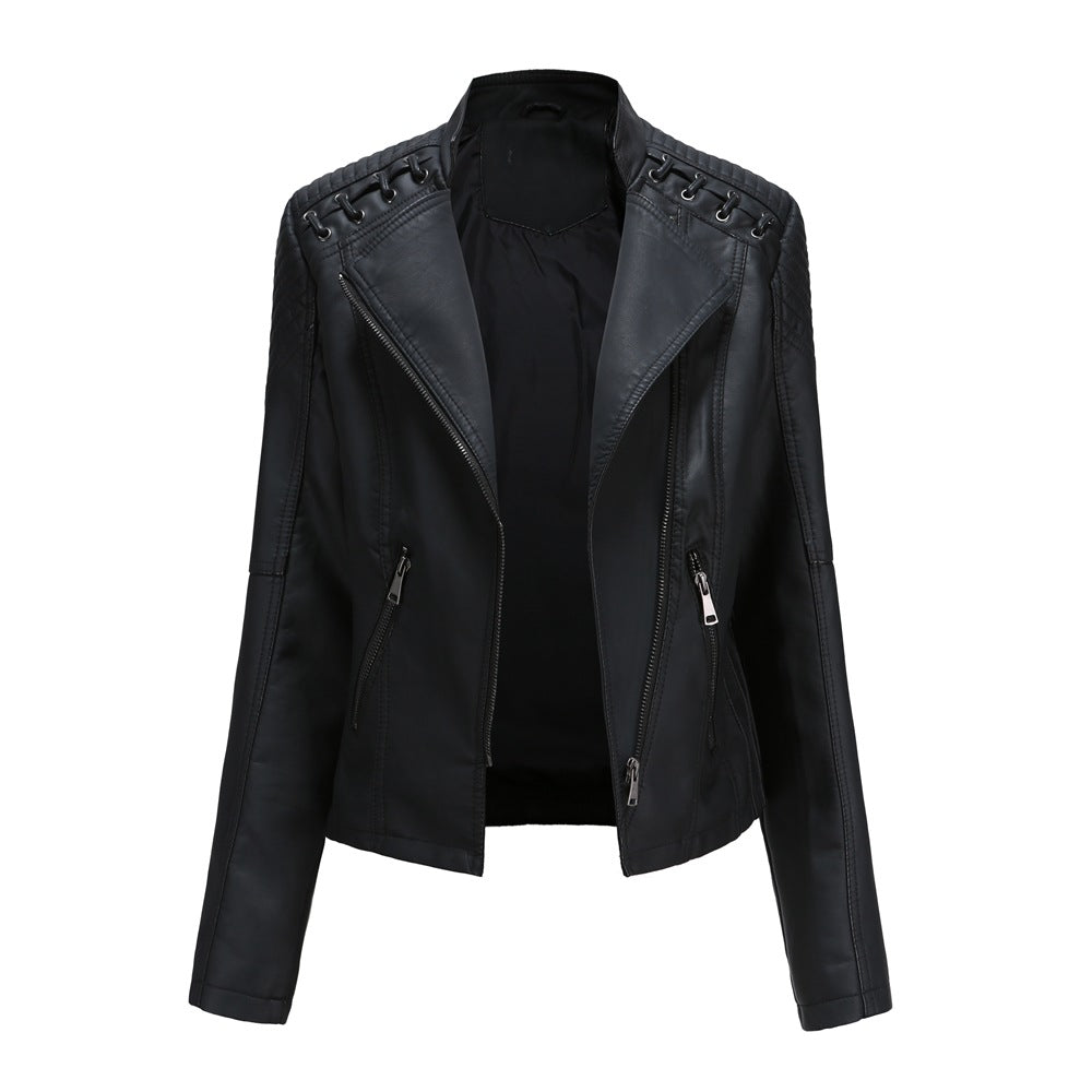 Womens Faux Leather Moto Jacket Slim Fit