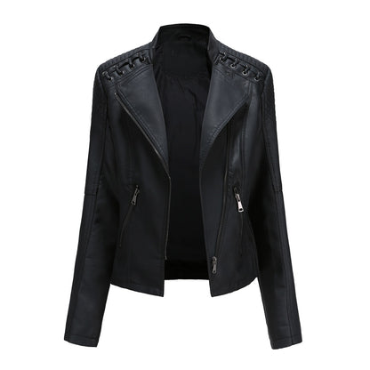 Womens Faux Leather Moto Jacket Slim Fit