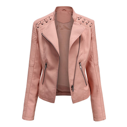 Womens Faux Leather Moto Jacket Slim Fit