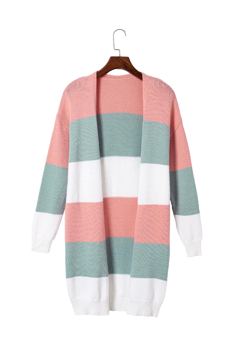 Green Colorblock Stripe Open-Front Cardigan