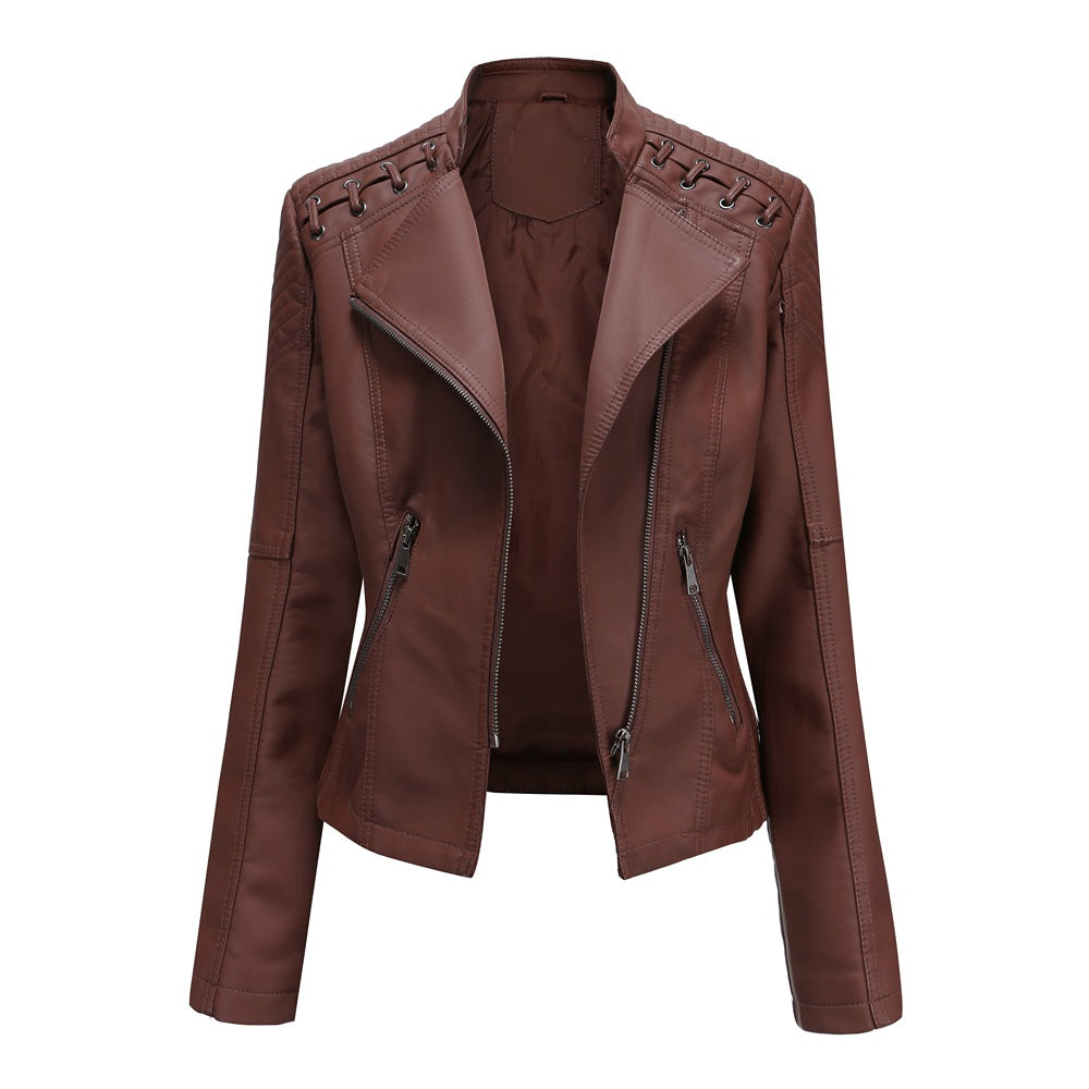 Womens Faux Leather Moto Jacket Slim Fit