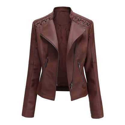 Womens Faux Leather Moto Jacket Slim Fit