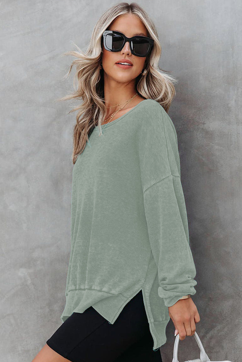 Women’s Waffle Knit Top Long Sleeve Casual Style