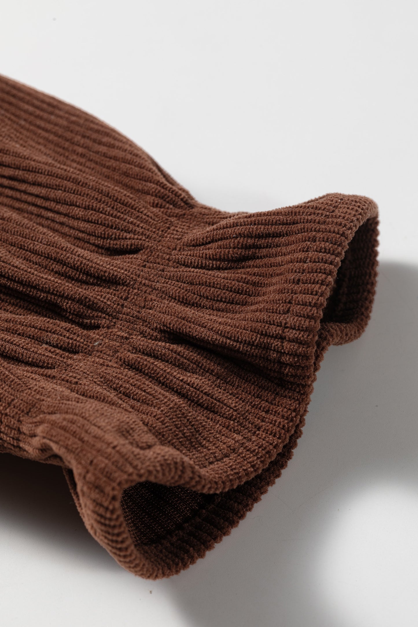 Coffee Corduroy Ruffle V Neck Button Shacket