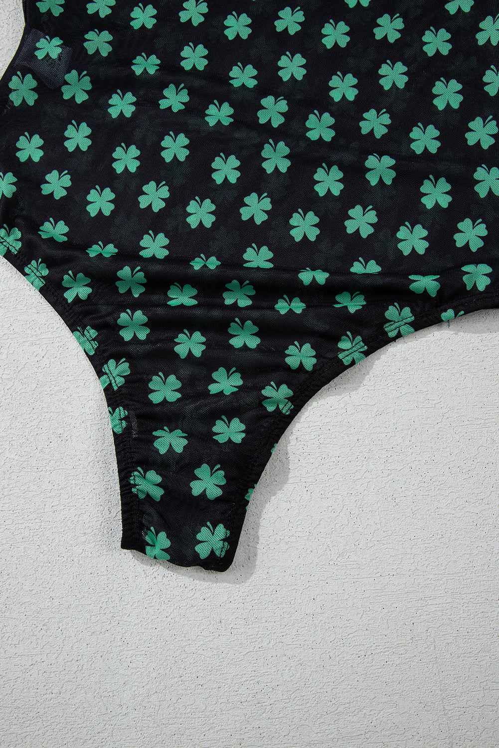 St. Patrick’s Day Shamrock Print Mesh Long Sleeve Bodysuit