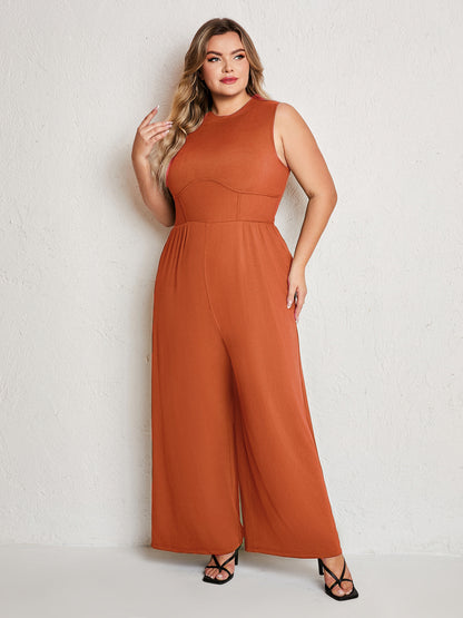 Womens Summer One Piece Sleeveless Wide Leg Pants Rompers With Pockets Plus Size