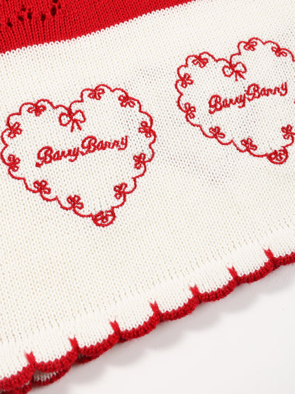 Girls Red Knit Sweater Vest Heart Pattern Cardigan