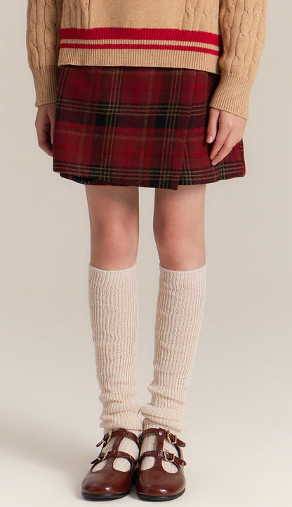 Kids Red Plaid Pleated Skort for School and Everyday Wear