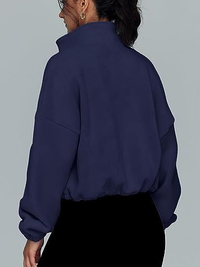 Fleece Zip Up Jacket - High Neck Oversized Pullover