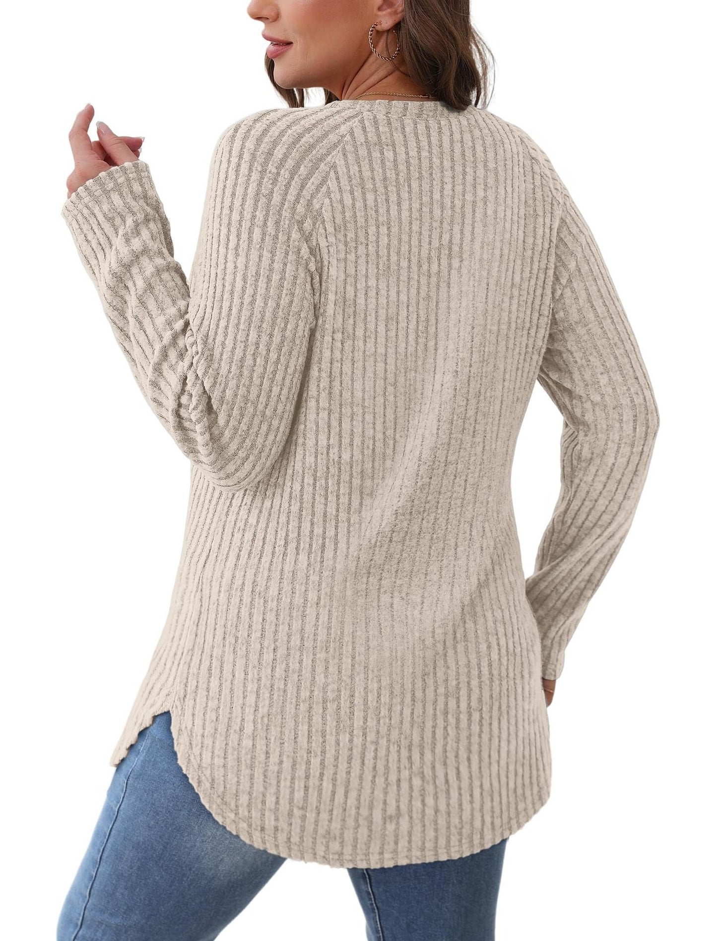 2025 Women's Casual Ribbed Knit Long Sleeve Pullover Sweater