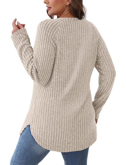 2025 Women's Casual Ribbed Knit Long Sleeve Pullover Sweater