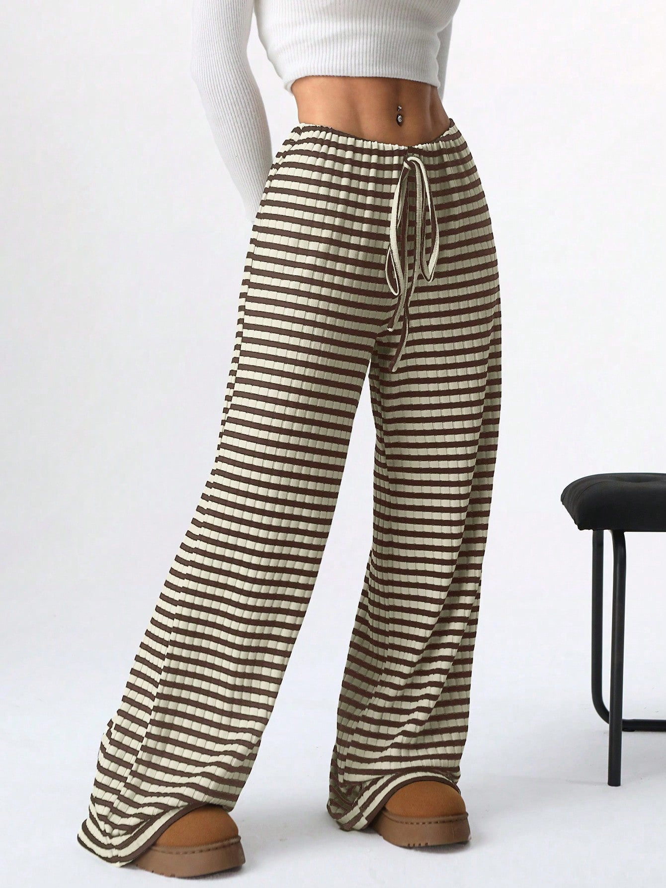 Cotton Wide Leg Lounge Pants with Drawstring Waist