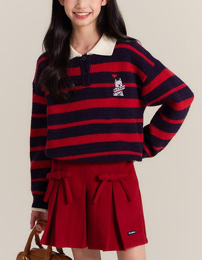 Girls Bow Pleated Skirt Shorts Casual School Outfit