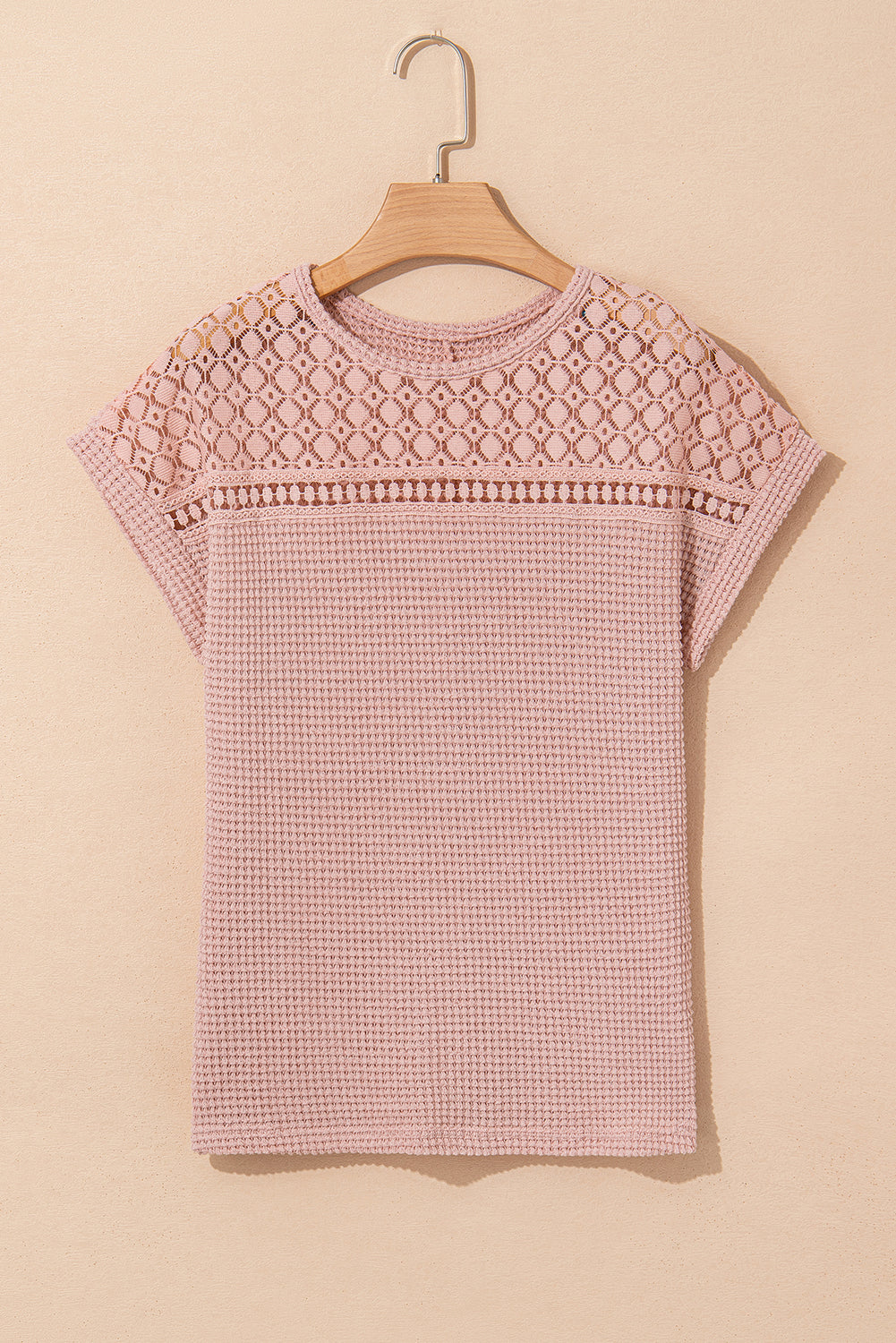 Mist Green Lace Patchwork Waffle Knit Summer Top