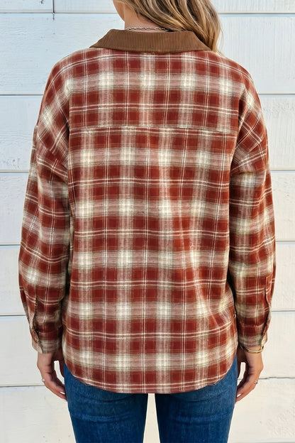 Color Block Plaid Button Down Oversized Flannel Shirt
