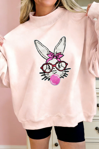Pink Easter Bunny Chenille Patch Sweatshirt