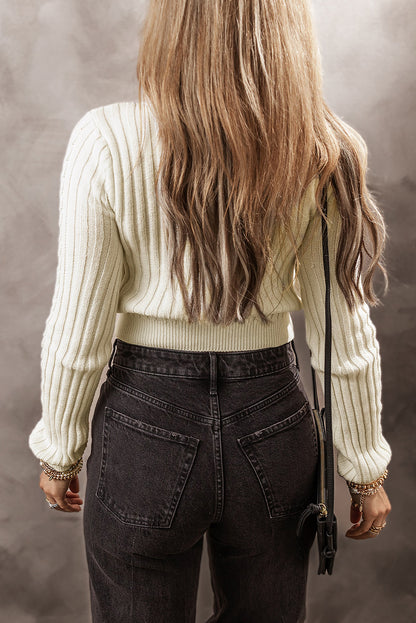 White Cable Knit Cropped Sweater