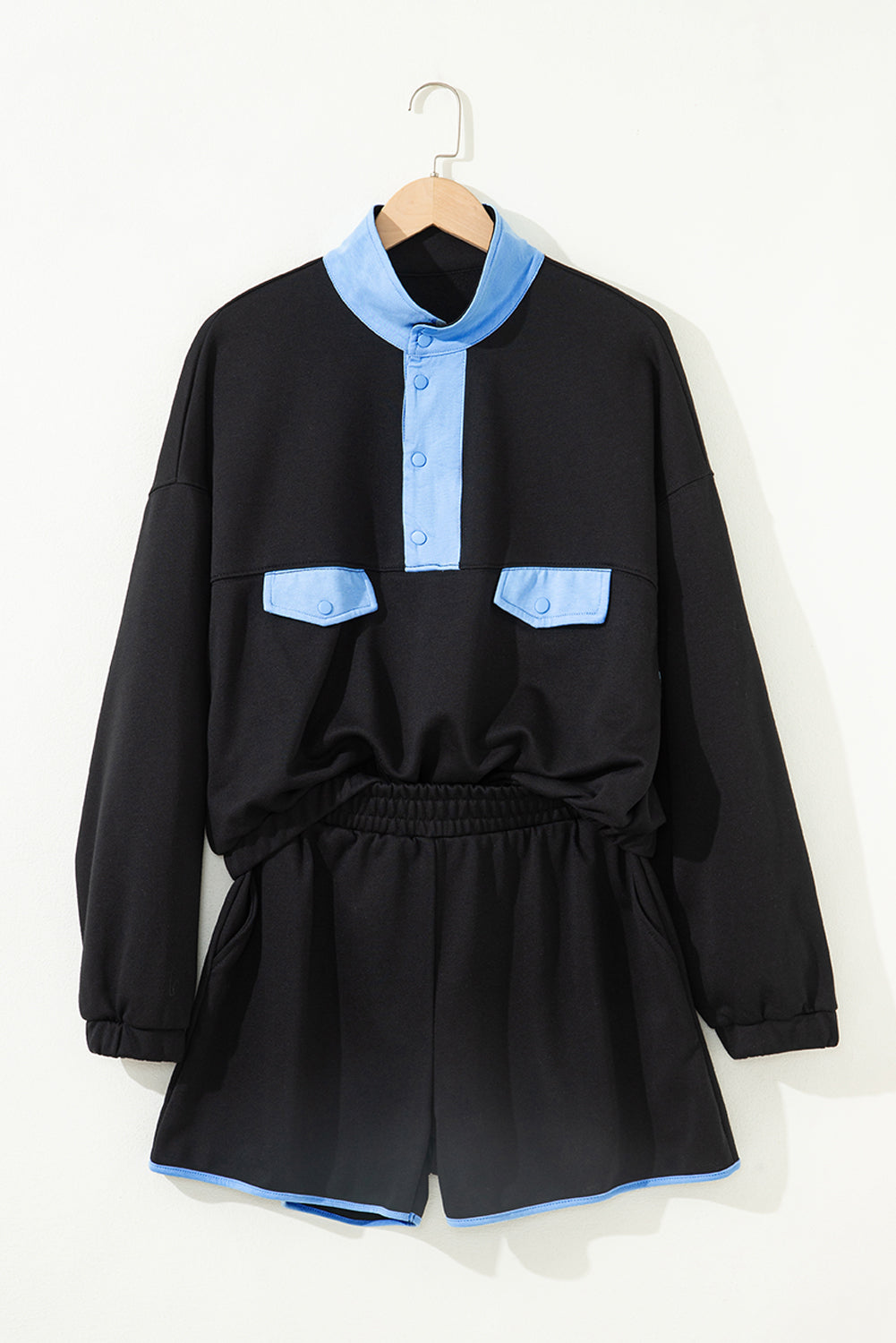 Color Block Patchwork Pullover and Shorts 2pcs Set