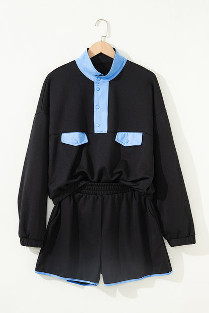 Color Block Patchwork Pullover and Shorts 2pcs Set