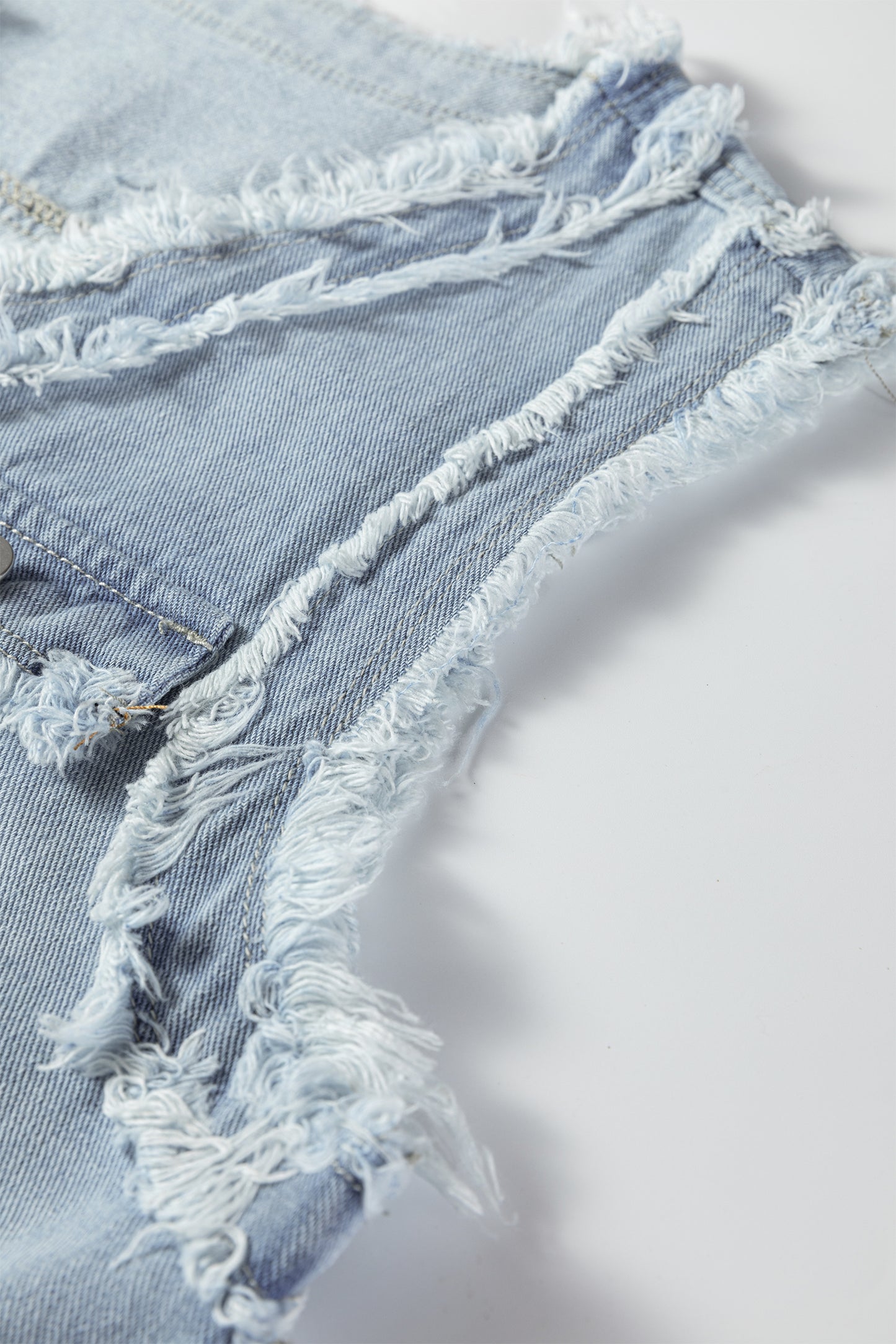 Light Wash Frayed Edge Flap Pocket Button Down Denim Vest