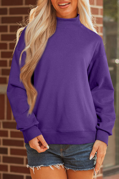 Oversized Mock Neck Sweatshirt Drop Shoulder Pullover