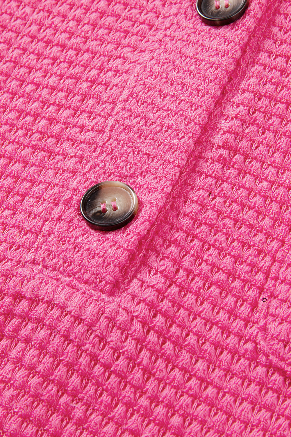 Pink Waffle Knit Button Front Collar Pullover Top