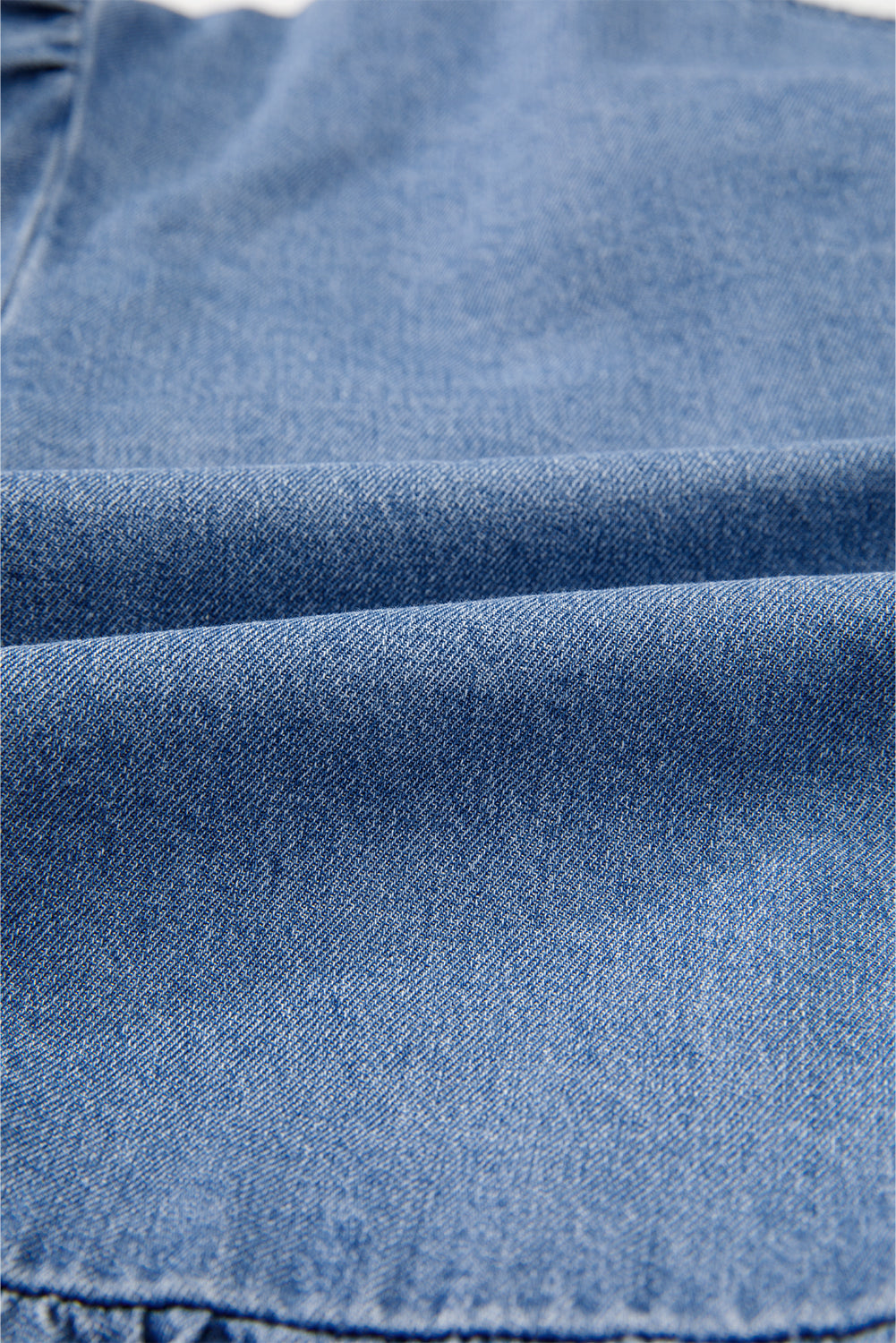 Blue Denim Tie Front Puff Sleeve Peplum Blouse