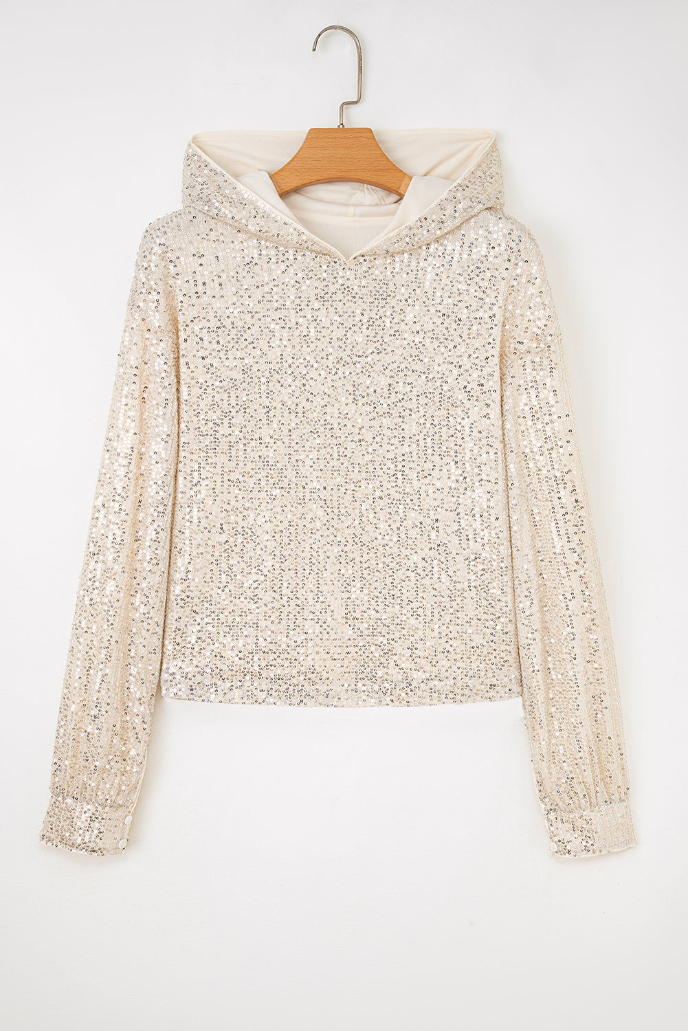 Sparkly Sequin Hooded Long Sleeve Party Top