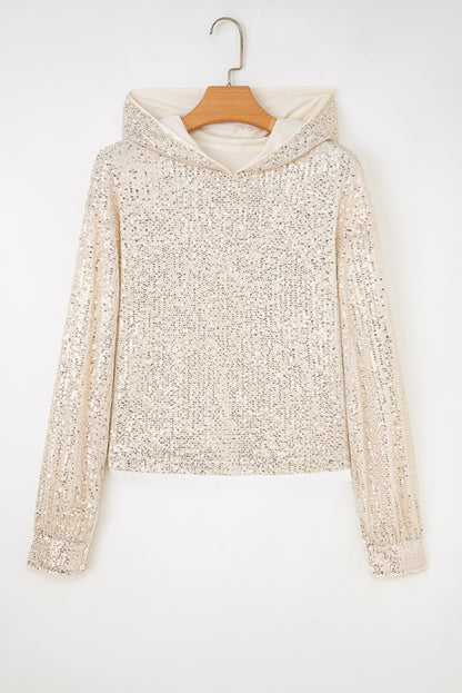Sparkly Sequin Hooded Long Sleeve Party Top