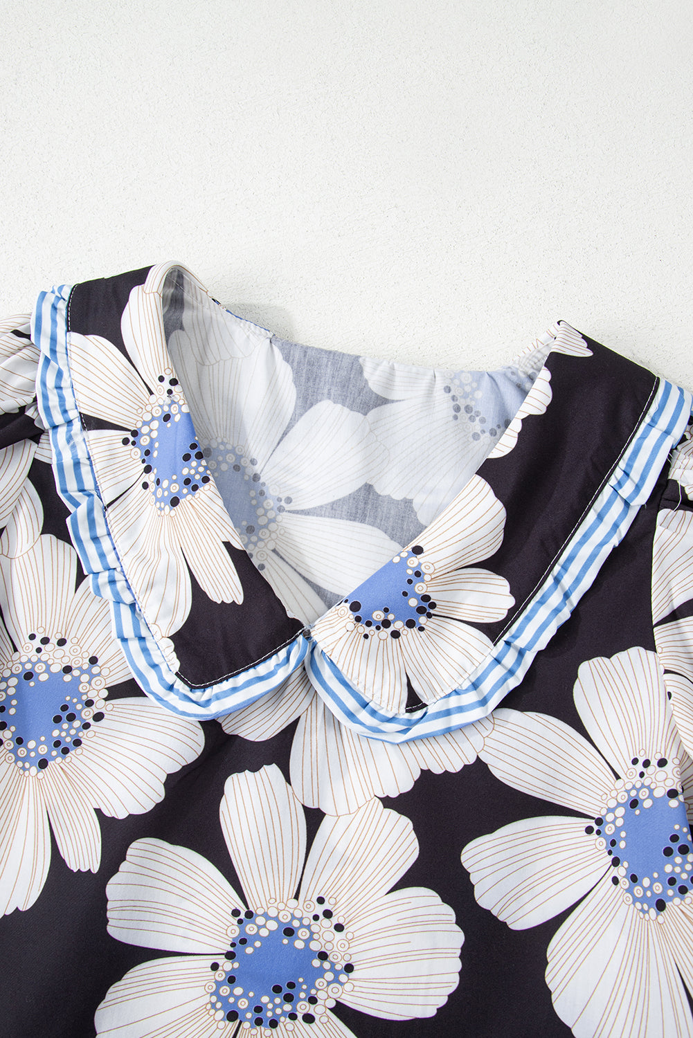 Floral Print Blouse Women Tie Sleeve Collared Top
