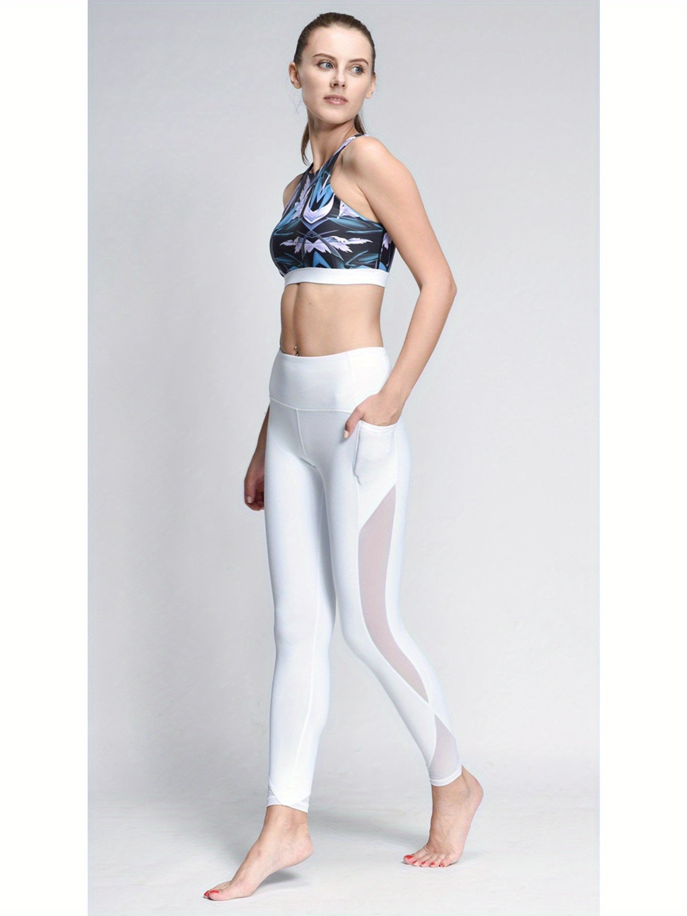 High-Waisted Mesh Yoga Leggings Elastic Fitness Pants