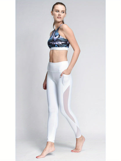 High-Waisted Mesh Yoga Leggings Elastic Fitness Pants