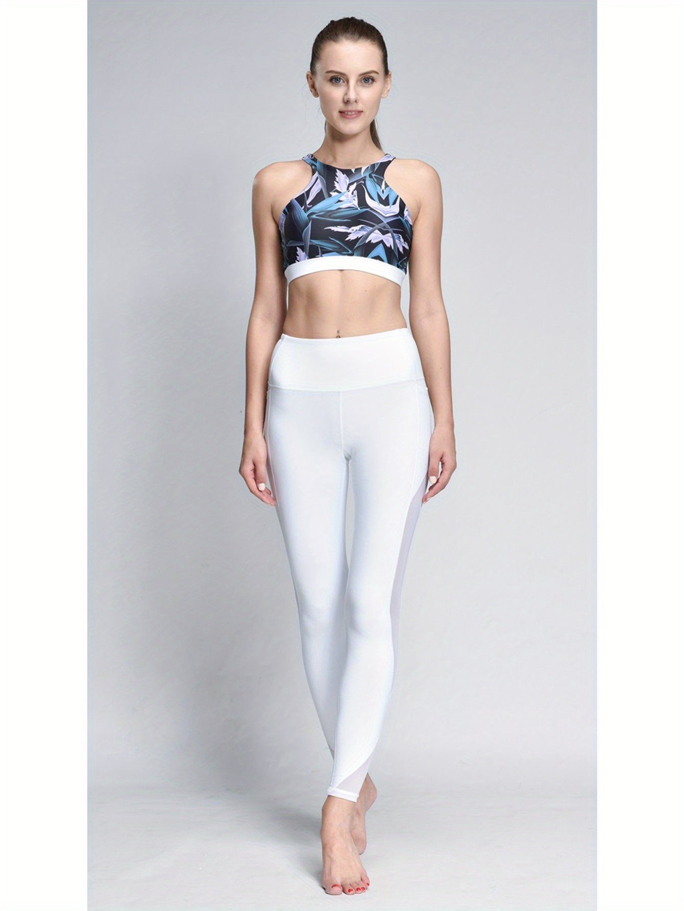 High-Waisted Mesh Yoga Leggings Elastic Fitness Pants