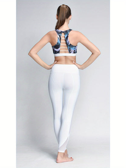 High-Waisted Mesh Yoga Leggings Elastic Fitness Pants