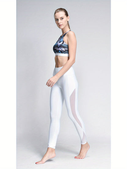 High-Waisted Mesh Yoga Leggings Elastic Fitness Pants