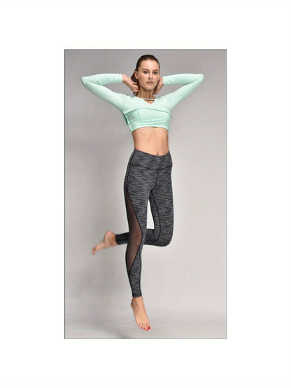 High Waist Elastic Leggings with Nylon Mesh for Fitness Training